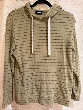 Monrow Olive Green Striped Hooded Sweatshirt